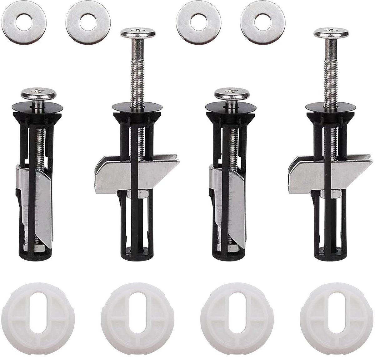 Toiletbril Bevestigingsset - Toiletdeksel Schroeven - WC Reparatie - Van Bovenaf Monteerbaar - 4 Stuks - Zwart Zilver