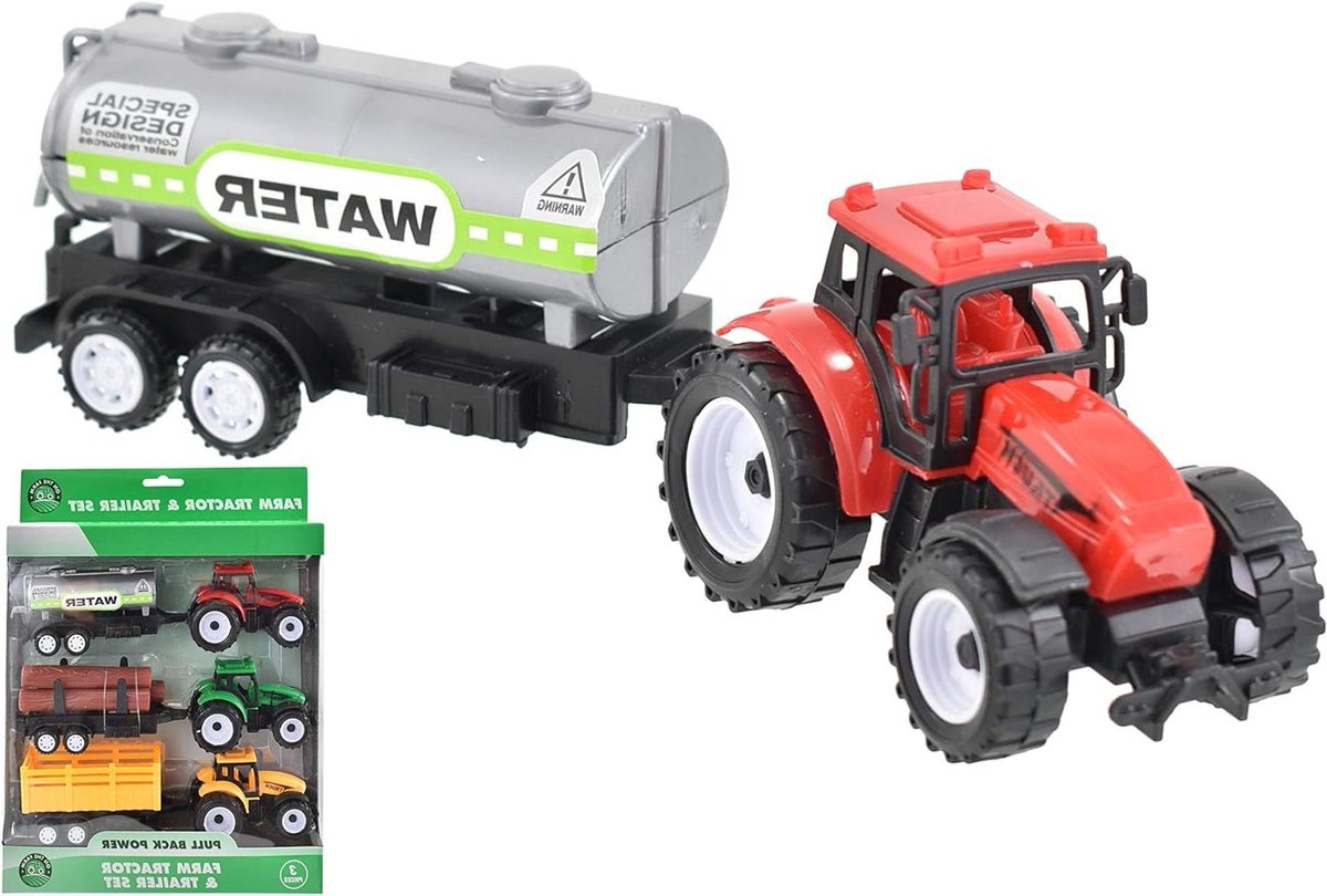 Tractor Aanhangwagen Set - Speelgoed Voertuigen - Boerderij Spelen - 3 Delige Set - 5-10 cm - Meerkleurig