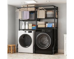 Extra Groot 6-Laags Opbergrek voor Bovenop Wasmachine – Dubbele Kolom, Verstelbare Planken, Robuust Stalen Organizer voor Wasruimte – Staande Plank