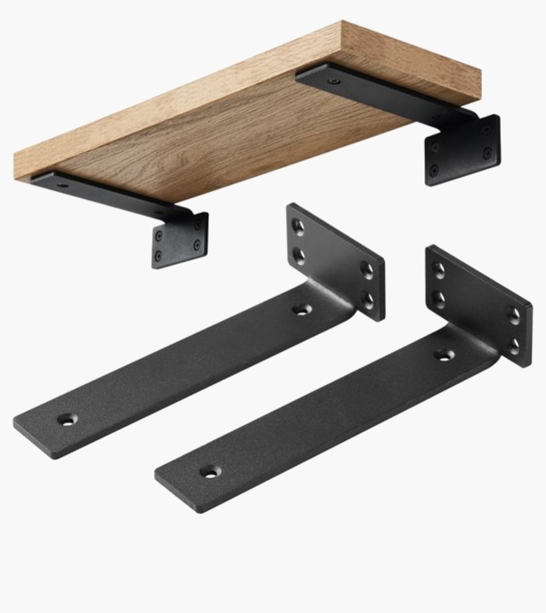 Eiken plank Zwevende Wandplank stalen dragers – Stijlvolle Fotolijstplank 50 cm