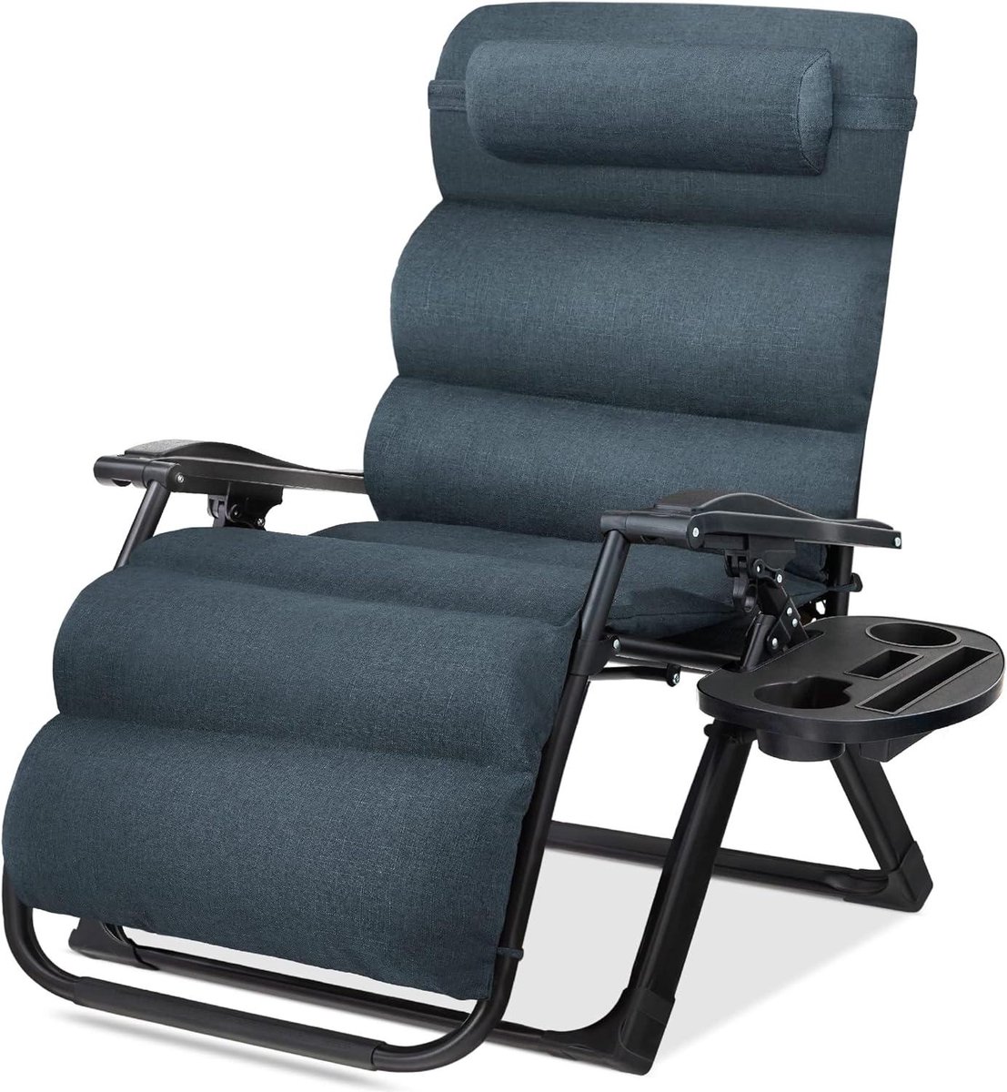 Best Choice Products Oversized Zero Gravity stoel, opvouwbare terrasfauteuil, XL anti-zwaartekracht ligstoel met afneembaar kussen, bekerhouder, zijlade, 350 lbs capaciteit - grafiet blauw