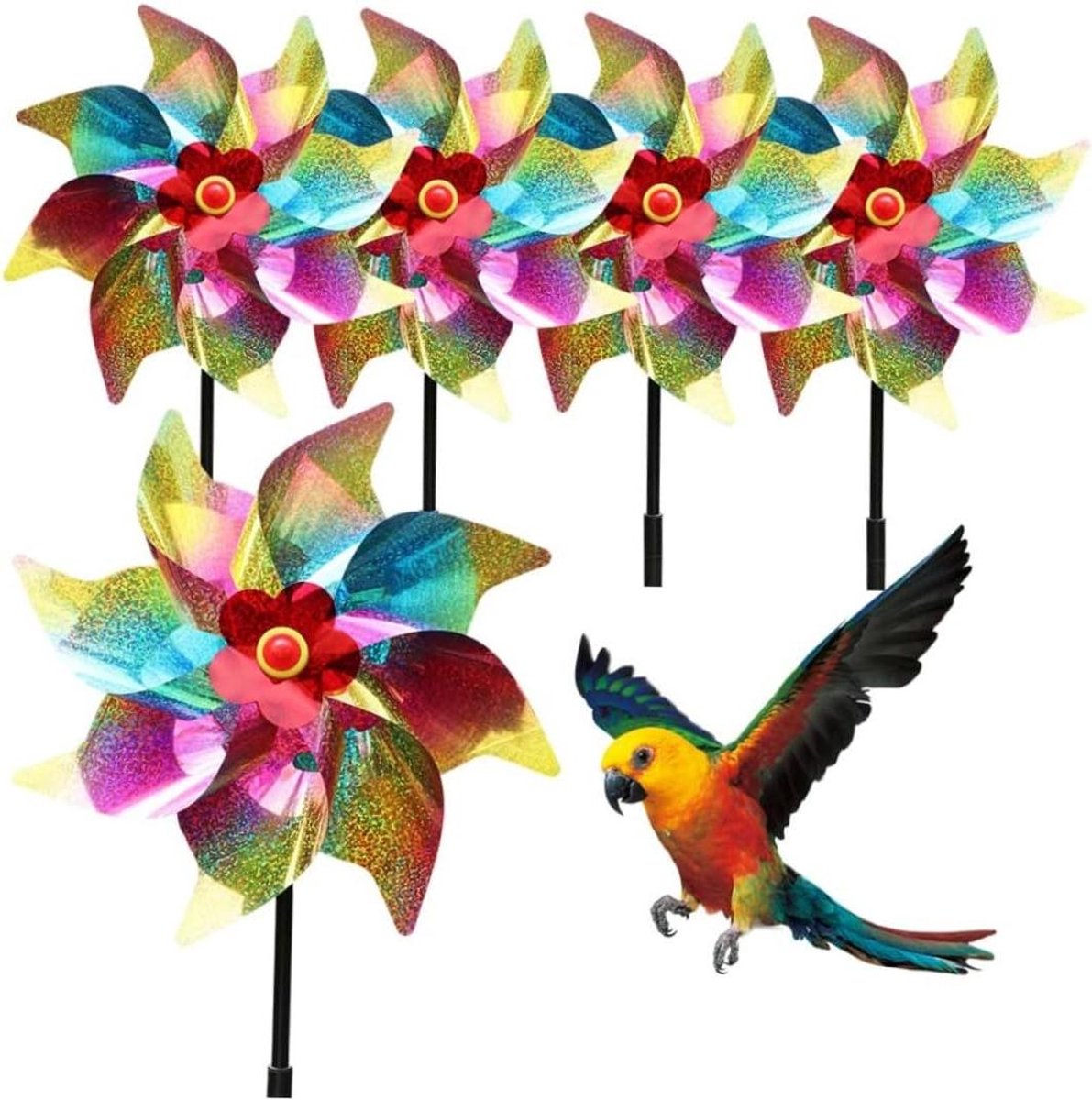 Garden Windmills, 5pcs 24cm Sparkly Reflective Pinwheels, Bird Scarer Rainbow Pinwheels, Garden Landscape Decorative Wind Spinners for Garden Decoration (Rainbow 2)