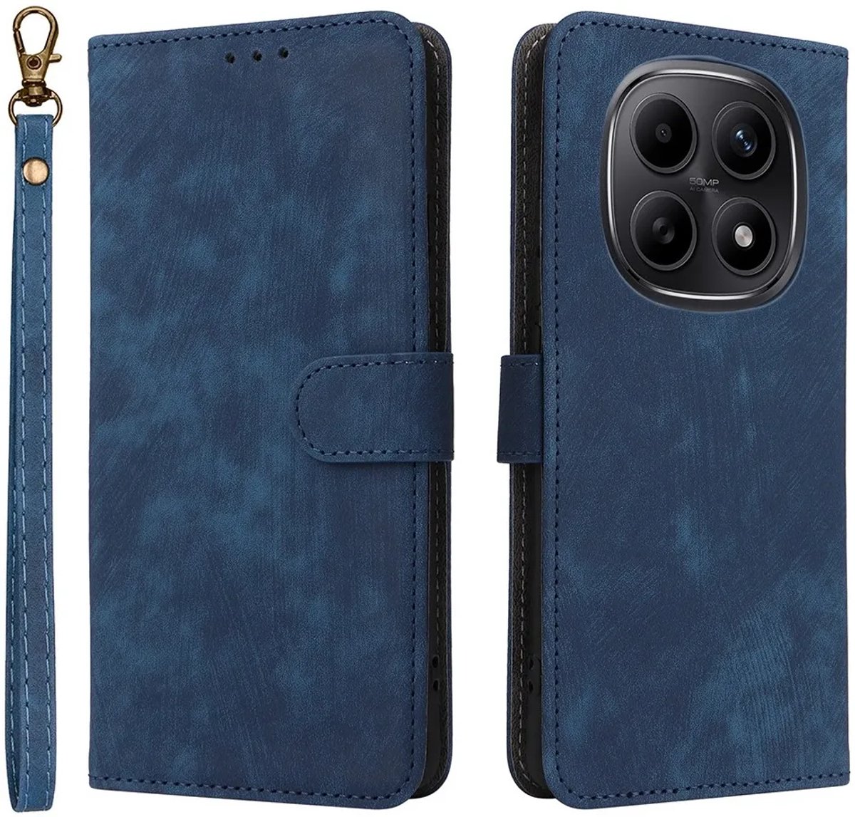 Hoesje geschikt voor Xiaomi Redmi Note 15 4G/5G / Xiaomi Poco M8 - Phonesta Vintage Skin Book Wallet Case met afneembaar koord - Blauw