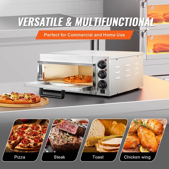 CYRO - Pizzaoven - Pizza Oven - Pizza Oven Elektrisch - Elektrische Pizza Oven - Roestvrijstaal - met Steen - 36 CM - Zilver — afbeelding 2