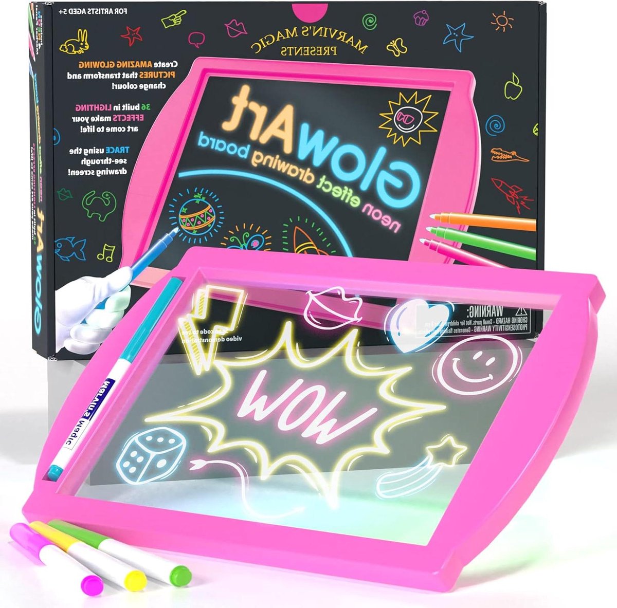 Glow Art Tekentablet - Lichtgevende Tekenplank - Creatief Tekenen - 36 Lichteffecten - Draagbaar Formaat - Roze