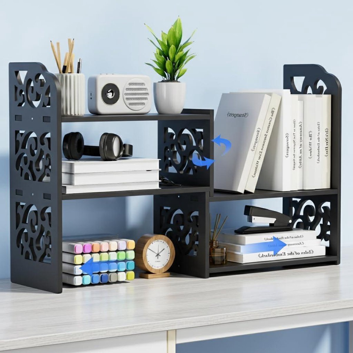 Bureau Organizer - Opbergrek - Bureau Opruimen - Verstelbare Combinatie - 36x16x42cm - Zwart
