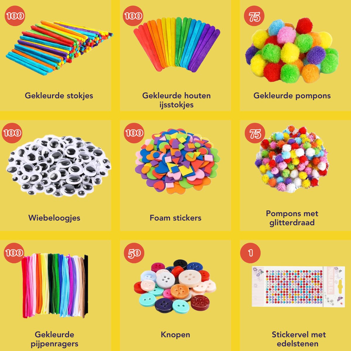 Vaive Knutselset 800-delig - Knutselen Meisjes & Jongens - Kralen, Veren, Pompons & Wiebeloogjes - Knutselkoffer - Knutselspullen - Knutselpakketten — afbeelding 3