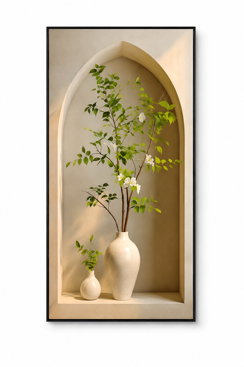 CINK Living® Wanddecoratie Canvas 60x120 cm – Botanische Moderne Wall Art – Luxe Beige/Groen Schilderij – Scandinavische Canvas Print voor Woonkamer, Hal of Slaapkamer
