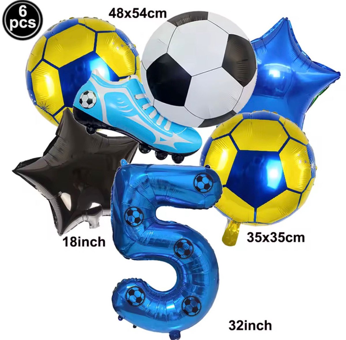 Voetbal Ballonnen Set – Blauw Geel – Cijfer 5 – Verjaardag Decoratie
