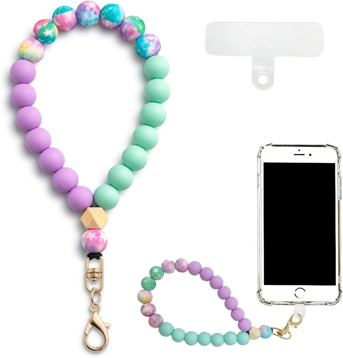 Elegante Universele Telefoon Polsband met Hanger en Kralen, Compatibel met Alle Modellen, Silicone Armband voor Smartphonegebruik