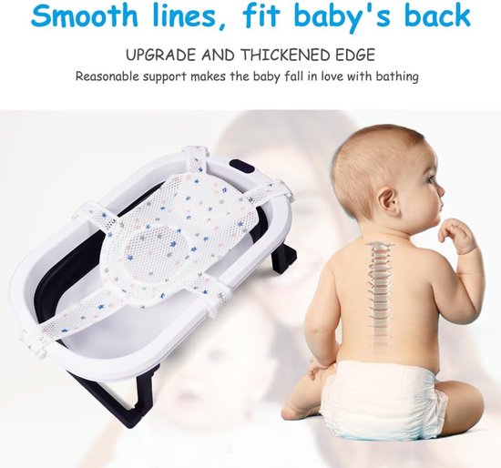 Babybadnet - badmat - verstelbaar - antislip - met veiligheidsriemen - unisex - geschikt voor het baden van pasgeborenen - wit van Merkloos — afbeelding 5