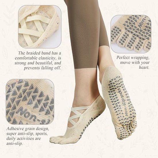 Set van 3 paar antislip yogasokken voor dames met antisliphandvatten en -bandjes van Merkloos — afbeelding 5