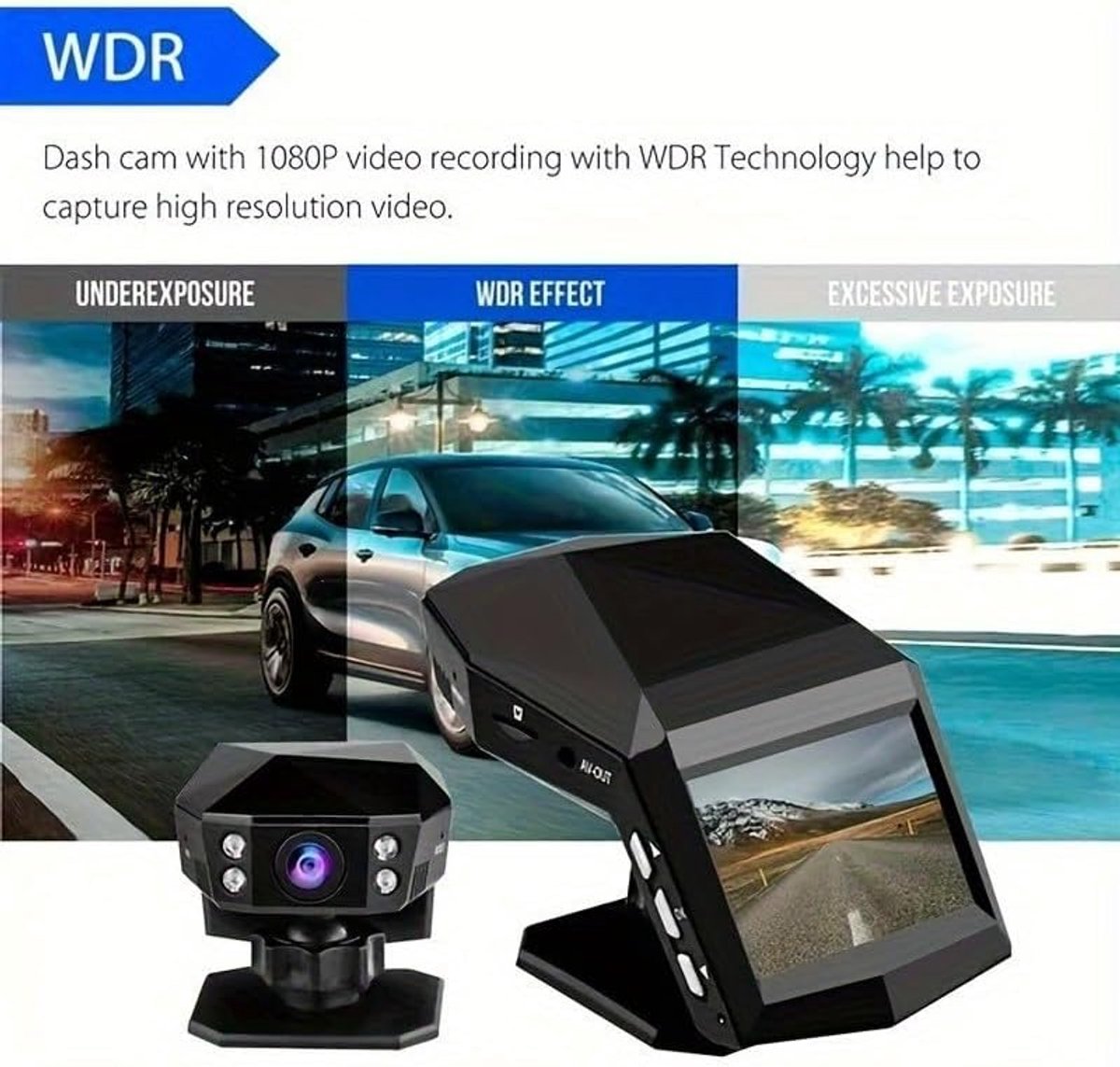 4K+1080P 3-kanaals dashcam voor auto's, camera voorzijde & ingebouwde camera achterzijde, 3,0" scherm, 170° groothoek, 4K-dashboardcamera-recorder – foto 4