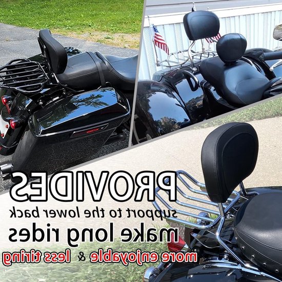 Afneembare Rugleuning Pad voor Motorfiets Passagier - Sissy Bar Kussen voor Touring en Cruiser Modellen 1994-2025, Zwart en Comfortabel — afbeelding 5