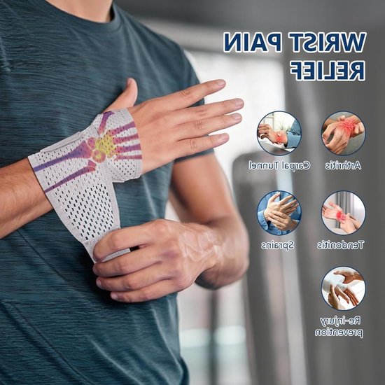 Verstelbare Polsbandage voor Tendinitis en Carpaal Tunnel Syndroom - Elastische Ondersteuning voor Gewrichtspijn, Geschikt voor Links en Rechts, Grijs — afbeelding 2