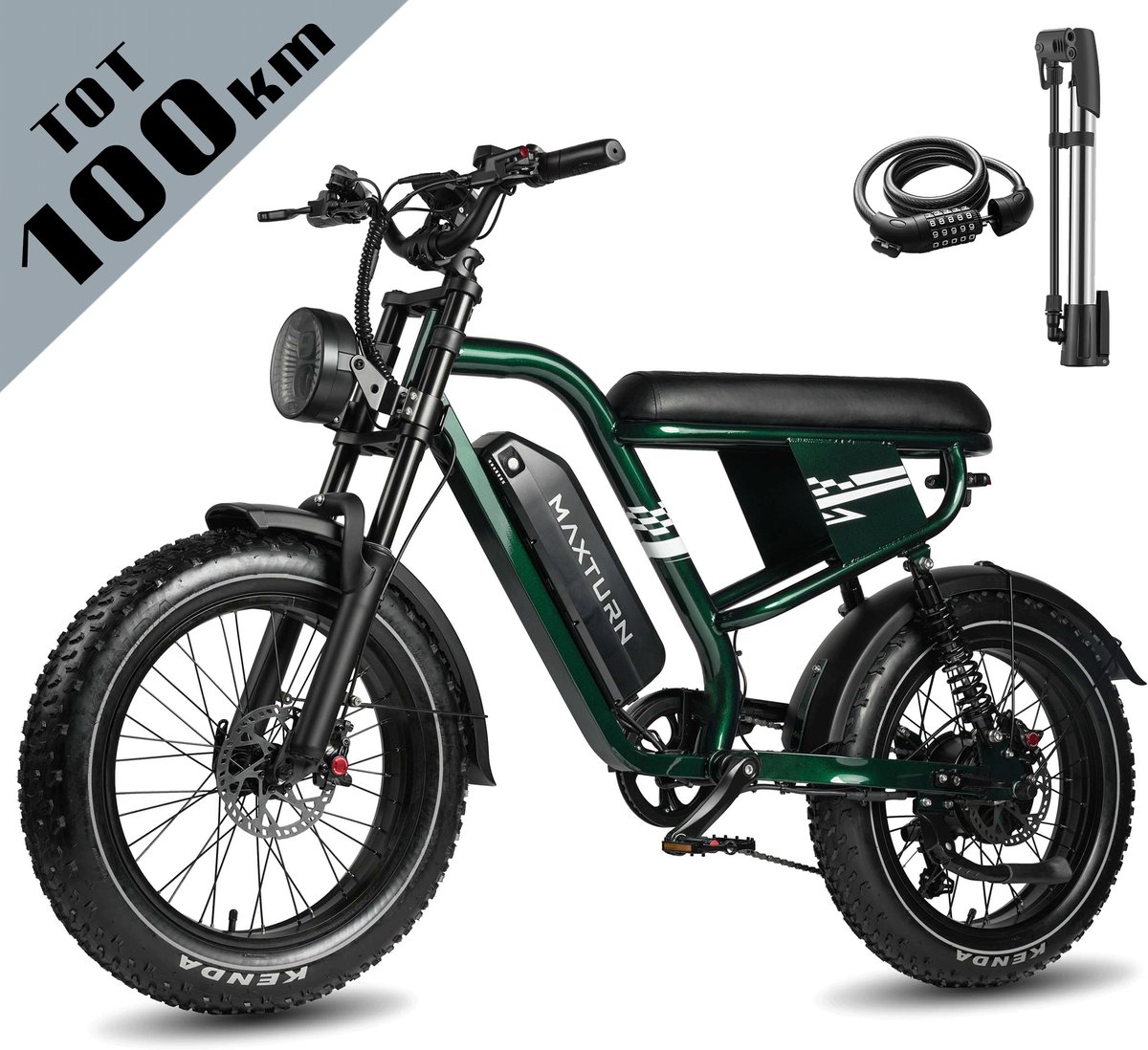 Maxtron MX10 Elektrische Fiets – 648Wh Accu – Actieradius tot 100 km – 20×4.0 Inch Fatbike Banden – Dubbele Verende Voorvork (Aluminium/Staal) – Shimano 7 Versnellingen – Mechanische Schijfremmen – Stadsfiets – Max. Belastbaar 120 kg – Groen