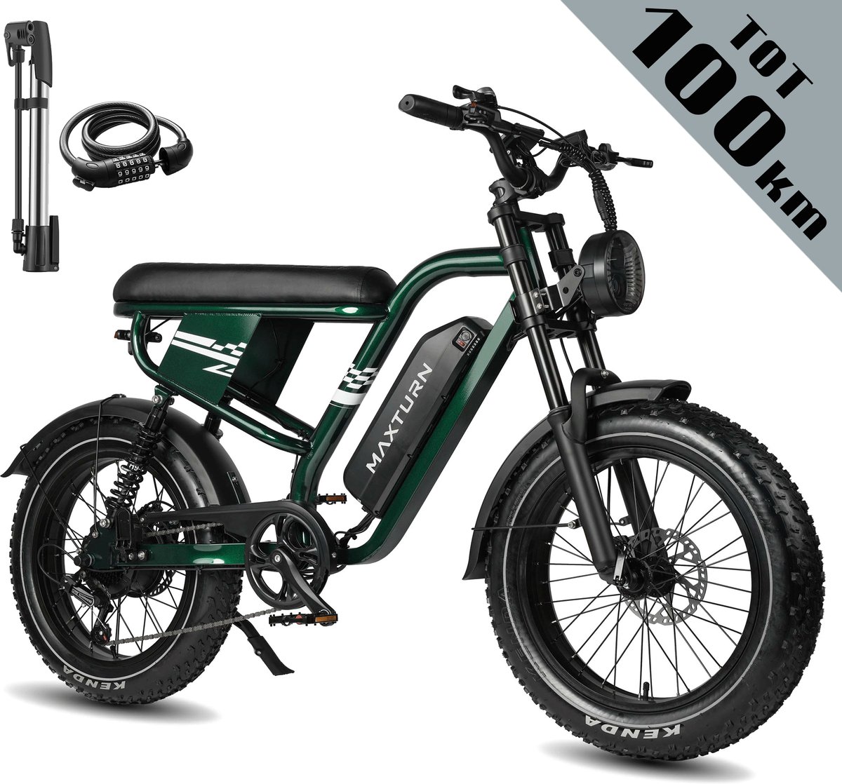 Maxtron MX10 Elektrische Fiets – 20×4.0 Inch Fatbike – 48V 13.5Ah Accu – Actieradius tot 100 km – Mechanische Schijfremmen – Stadsfiets – Max. Belastbaar 120 kg –Groen