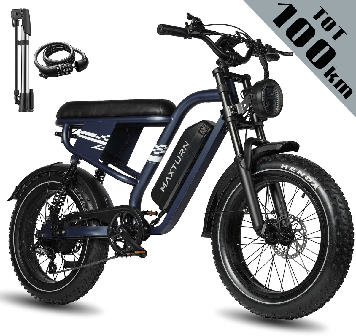 Maxtron MX10 Elektrische Fiets – 648Wh Accu – Actieradius tot 100 km – 20×4.0 Inch Fatbike Banden – Dubbele Verende Voorvork (Aluminium/Staal) – Shimano 7 Versnellingen – Mechanische Schijfremmen – Stadsfiets – Max. Belastbaar 120 kg – Blauw