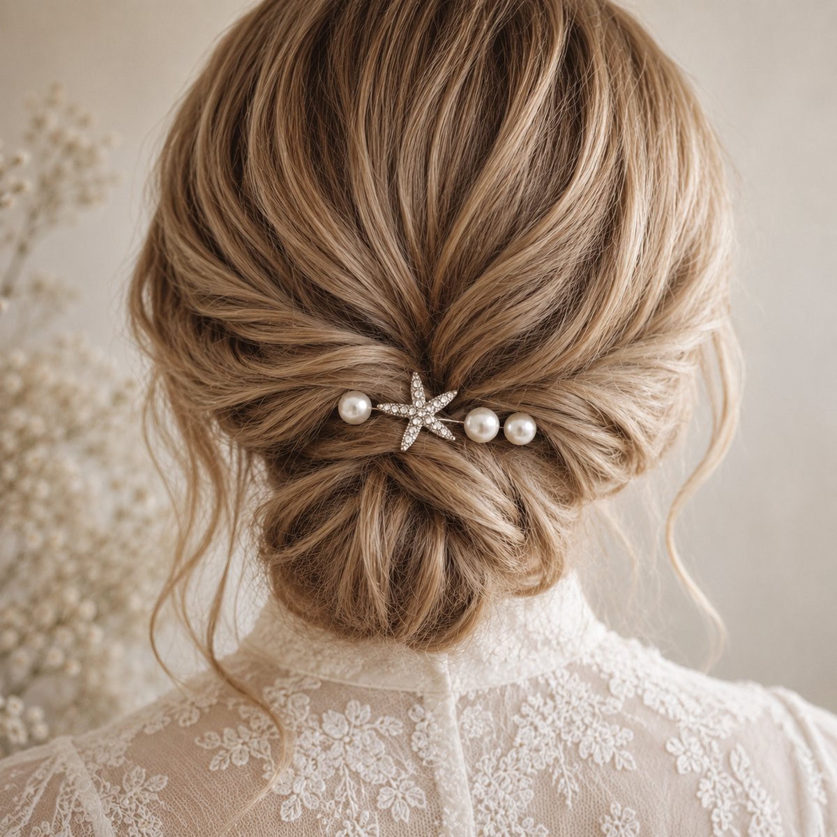 Haar in Stijl® Zeester Parel Haarpinnen Zilver Bridal Hair Feest 4x