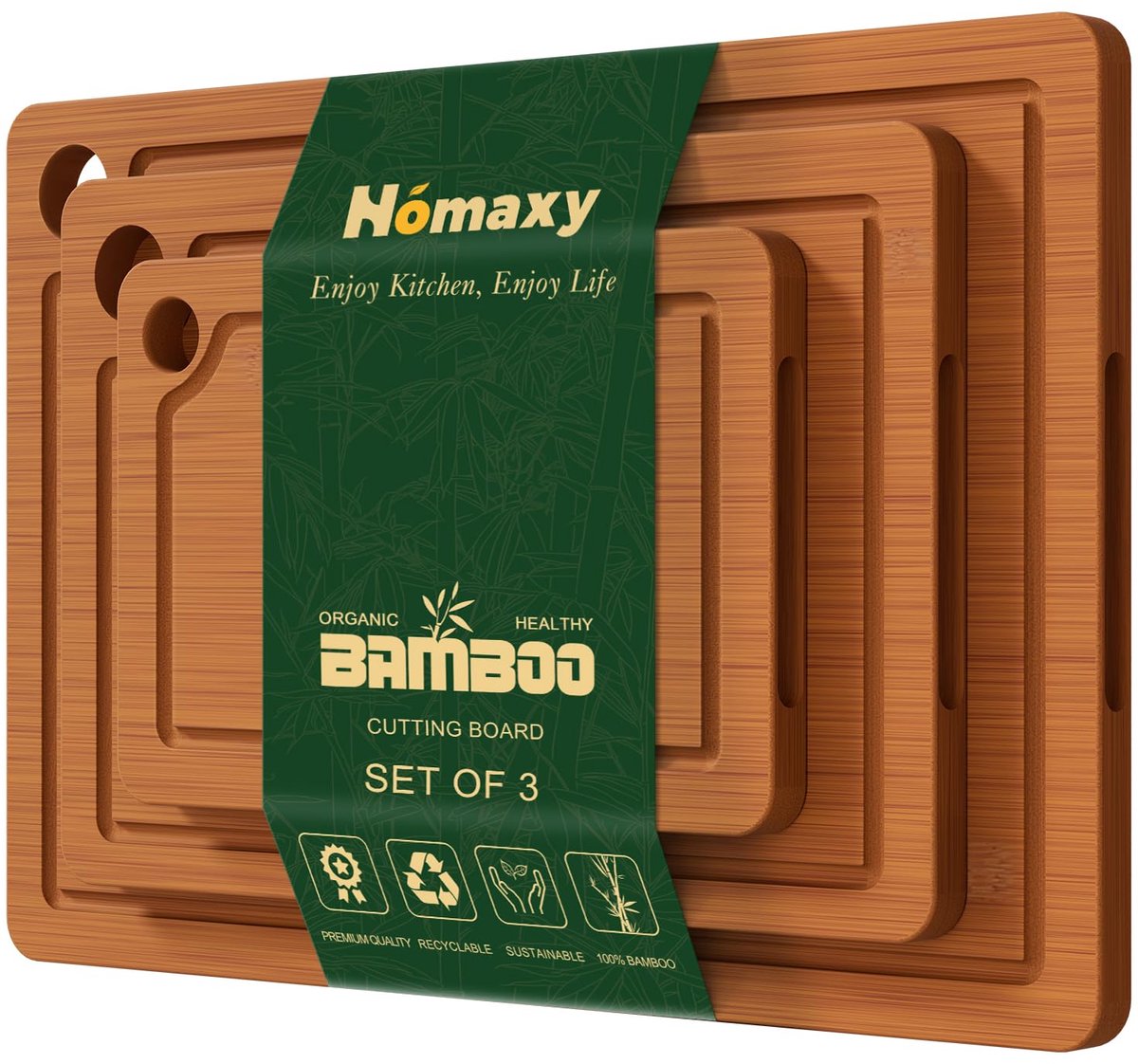 Homaxy Namture Snijplankenset met - Extra Dik - Premium Olie – Antislip – Snijplank Hout - Donkere koolstofkleur（30x22,5/36,5x29/44,5x31,5cm