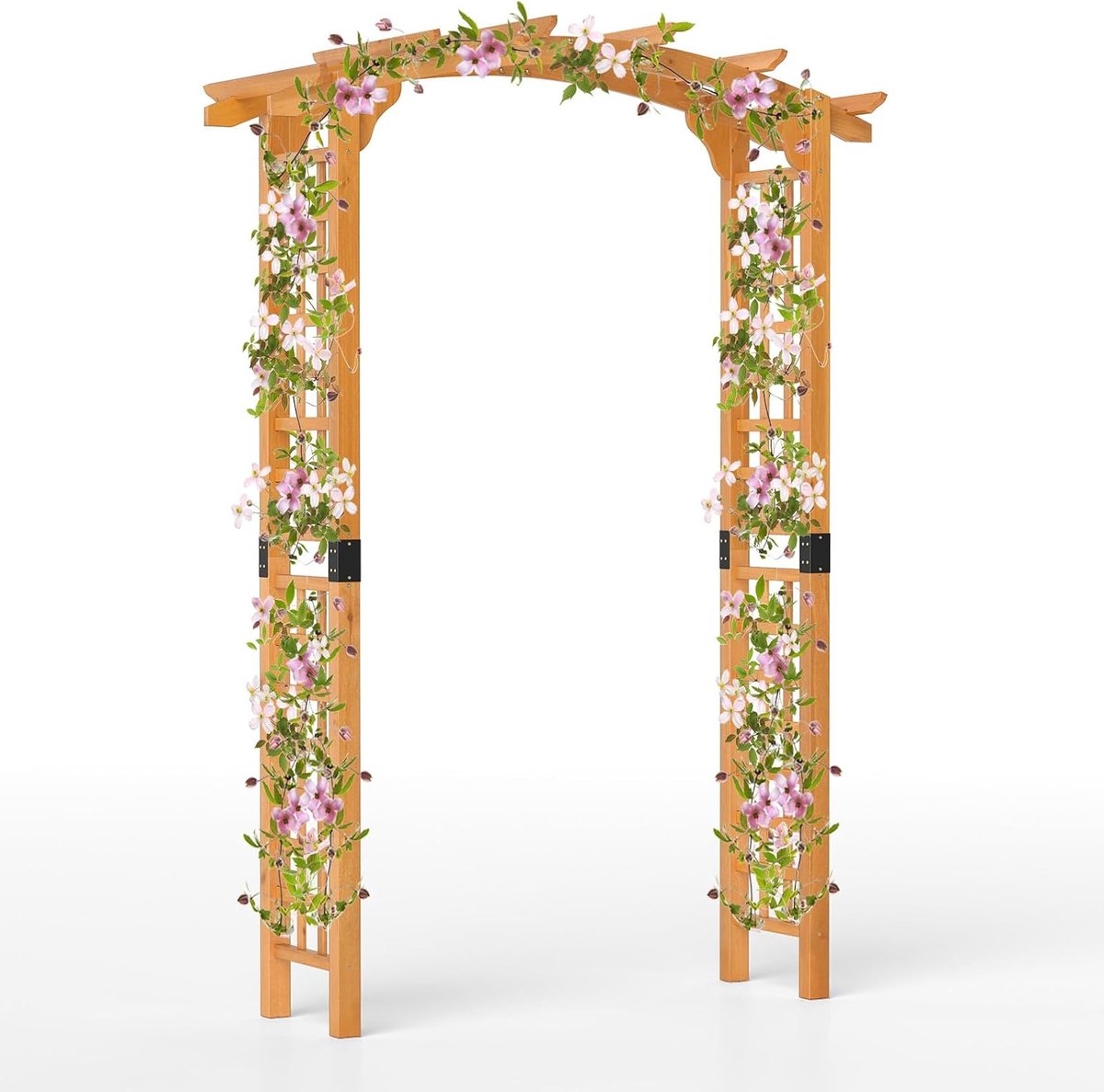 COSTWAY Rozenboog van hout, tuinboog voor klimplanten en hangende manden, poortboog met dak, klimhulp, klimboog, voor tuin, bruiloft, feest, dennenhout, oranje, 160 x 60 x 229 cm