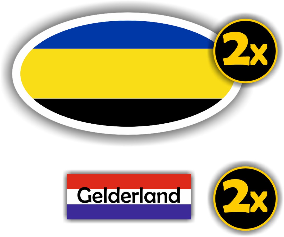Jerma - Gelderland - Vlag - Auto - Sticker - 2x ovaal 13x7 cm - 2st 7x2.5 cm - Vinyl - zelfklevend