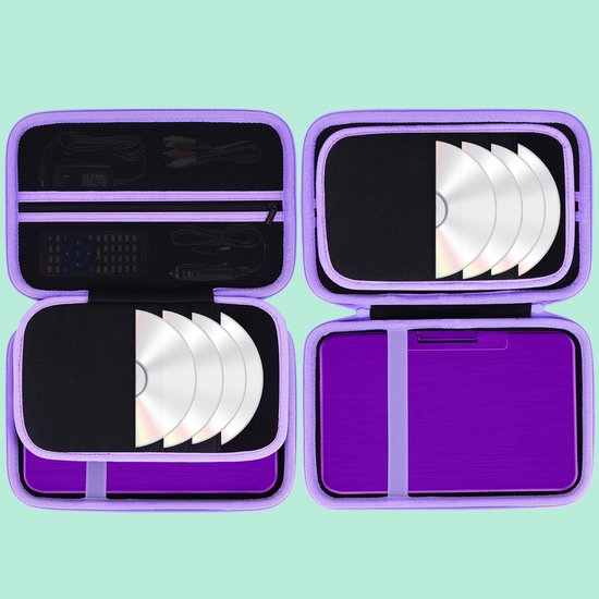 Draagbare DVD Speler Hoes - Beschermhoes Opbergtas - Reizen Muziek Film - Schokbestendig Waterafstotend - 10.5 Inch Compatibel - Zwart Paars — afbeelding 2