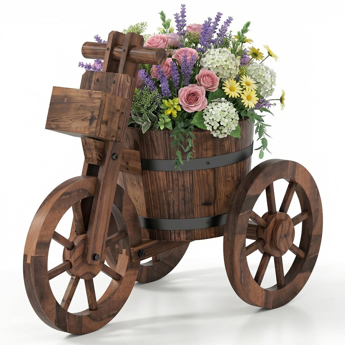 COSTWAY Driewieler plantenstandaard, bloembak met afvoergat, vat bloempot voor buiten, tuindecoratie voor binnen en buiten, balkon, tuin, 54 x 29 x 44 cm (l x b x h)