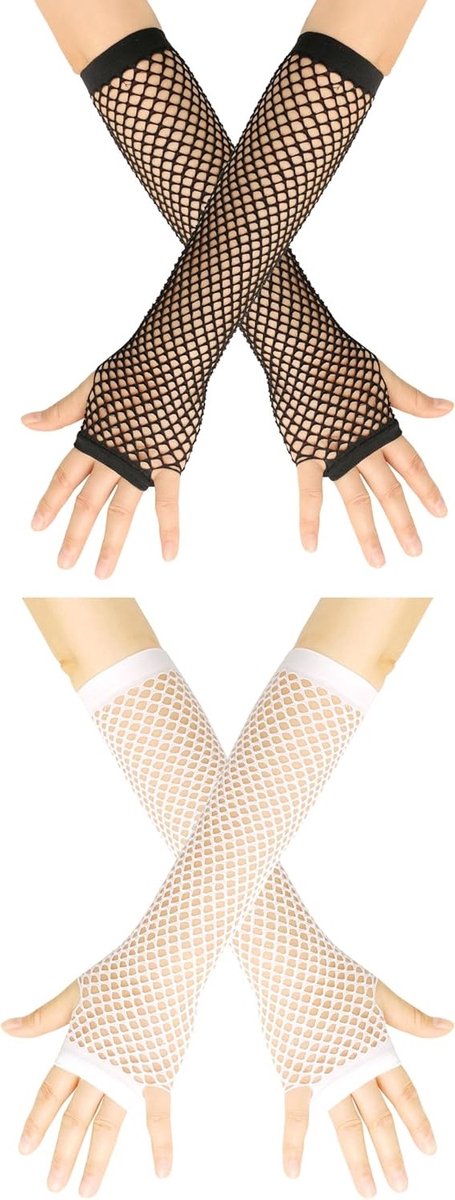 Elegante Vingerloze Visnet Handschoenen voor Feest, Bruiloft en Dans - 2 Paar Stretchy Mesh Kostuumaccessoires