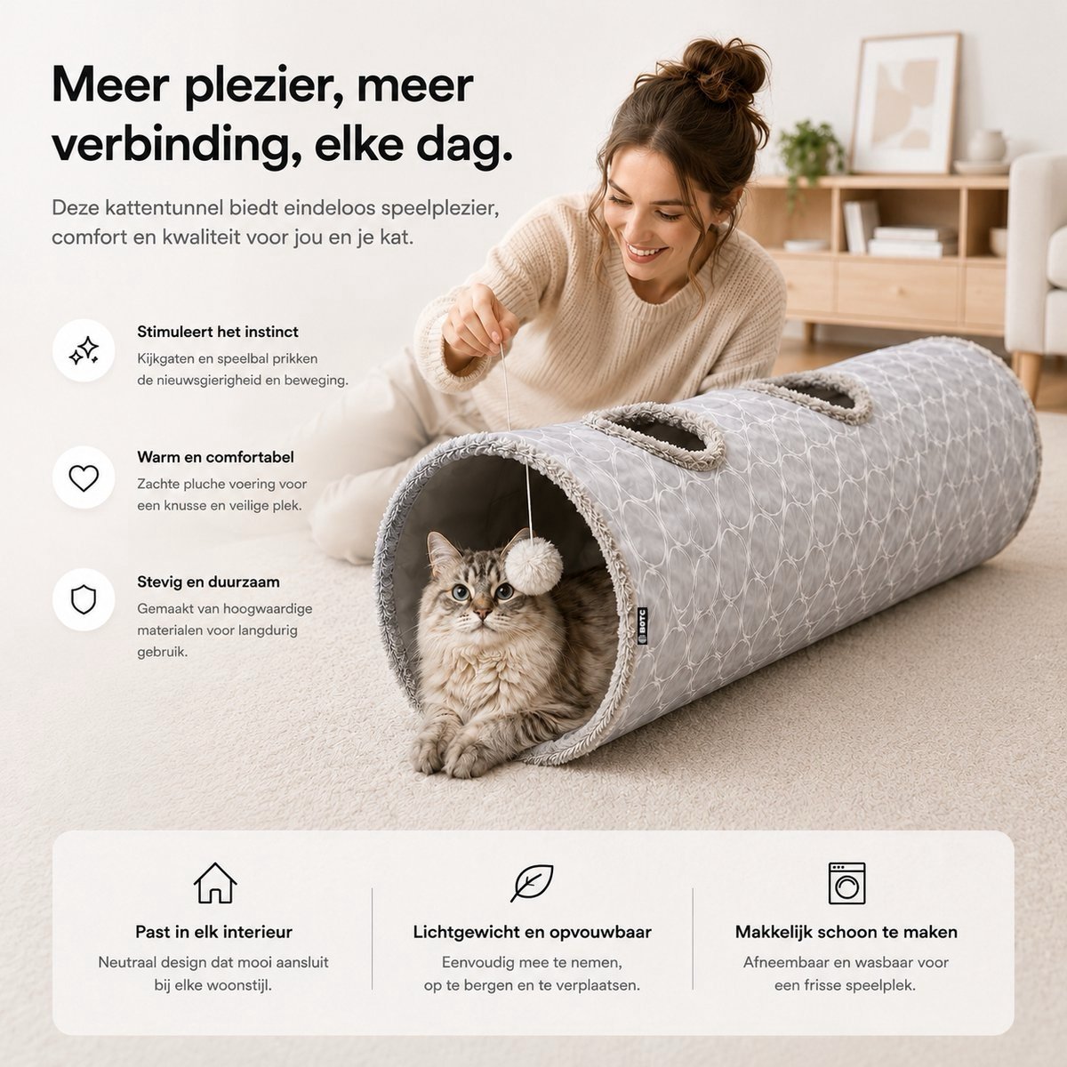 BOTC Kattentunnel - Speeltunnel Voor Dieren - Tunnel Kat - Kattenhuis - Speeltunnel kat - Lichtgrijs — afbeelding 2