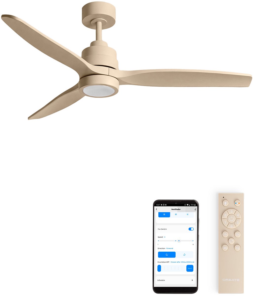 CREATE - Stille plafondventilator van 40 W met technische ABS-bladen, verkrijgbaar in verschillende maten - M - Met licht - WIFI - WIND STYLANCE