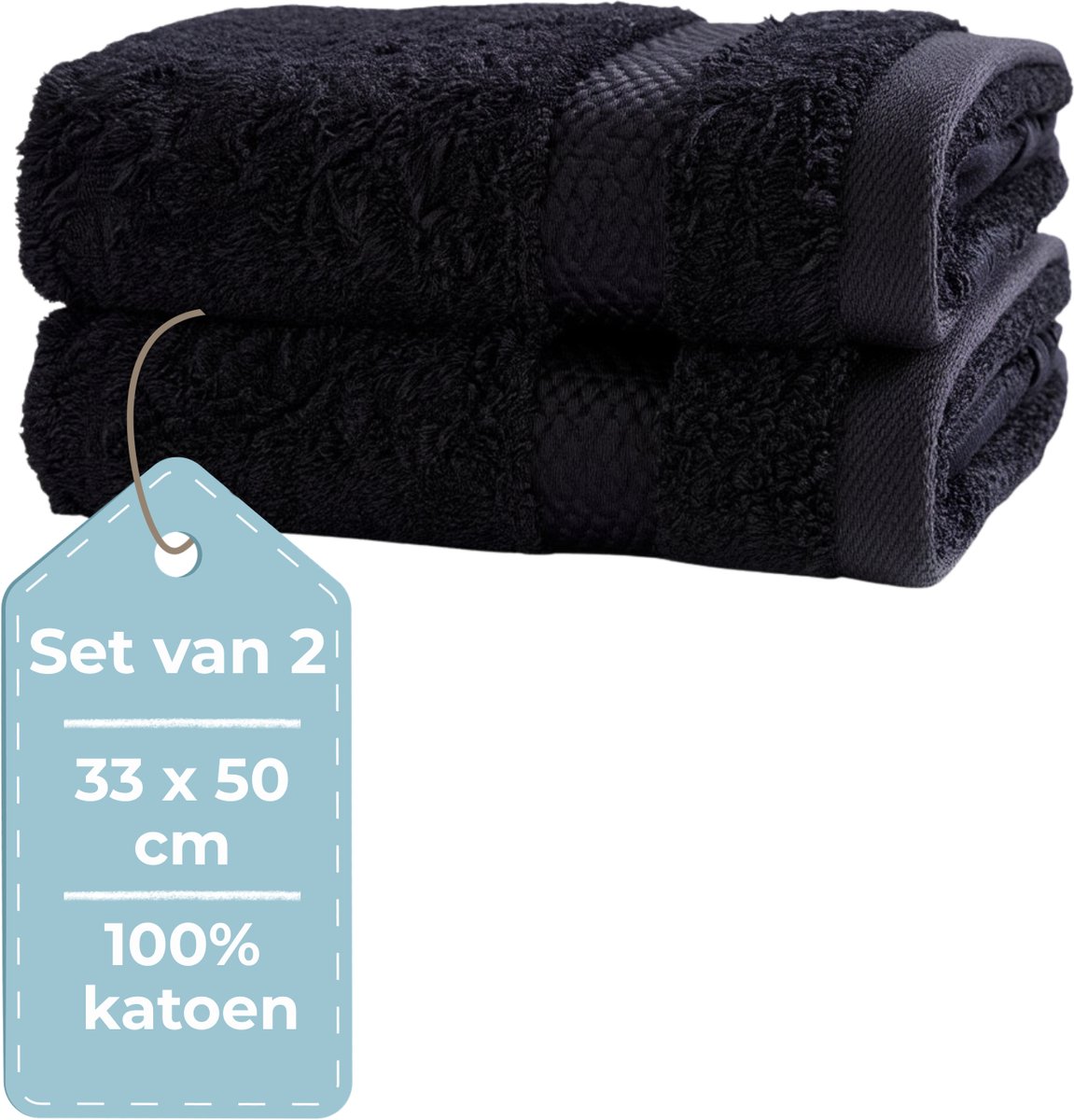 HUSH Living Gastendoek - 33×50 cm - 100% katoen - zware kwaliteit 500g/m2 - Zwart set van 2