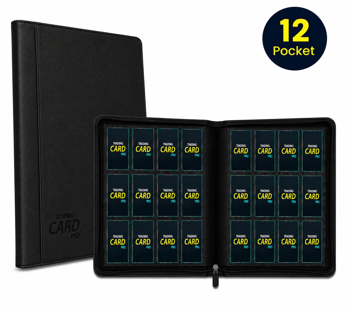 TradingCardPro® Deluxe 12-Pocket Verzamelmap – Met Ritssluiting – Geschikt voor Pokemon – 480 Kaarten – 12 Pocket - Binder - Zwart
