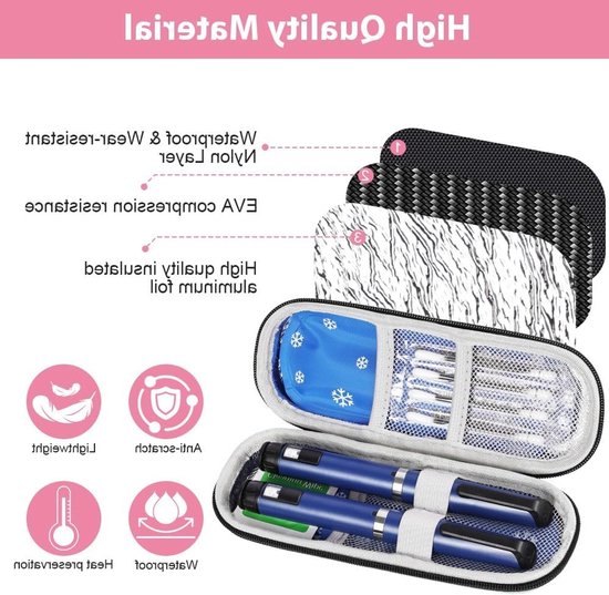 Insuline koeltas - Insuline Koeltas met 2 Ice Packs - Diabetes koeltas - Koelbox - Insuline gekoelde harde koffer- Koeltasje voor op reis - Insulinepennen koeltas - Draagbare Insuline Etui - Waterdicht en temperatuurisolerend - Roze — afbeelding 2