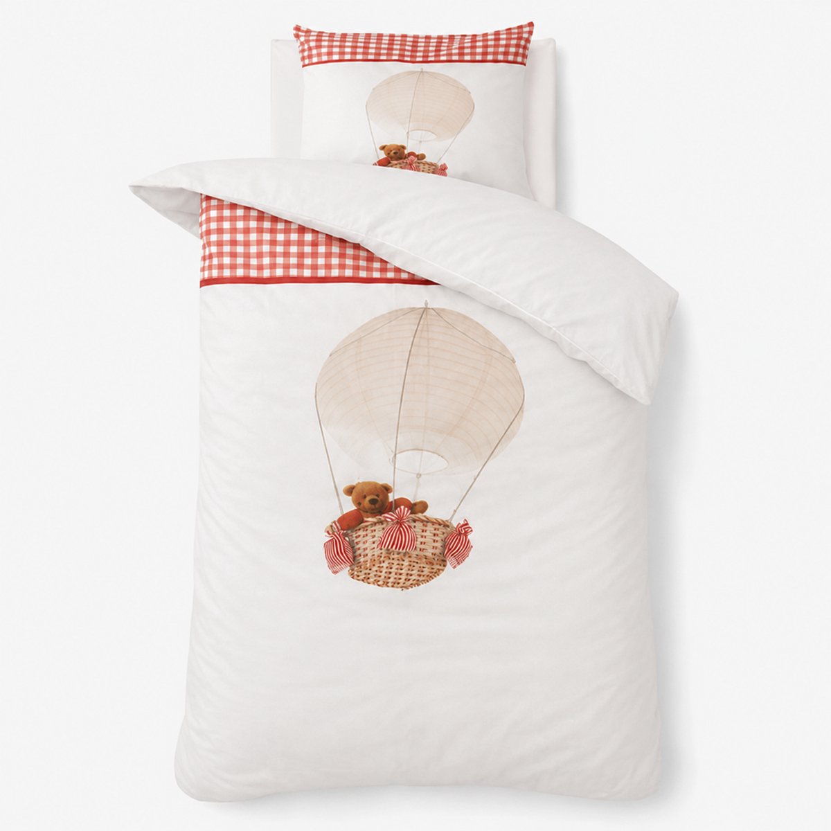 Decoware Kinderdekbedovertrek Luchtballon Beer 140x220 cm – Rood - Katoen Renforcé - Met Kussensloop - Eenpersoons