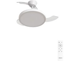 CREATE - Plafondventilator 40W stil met intrekbare bladen met licht - Ø91cm - Wit - Afstandsbediening - WIND CLEAR STUDIO