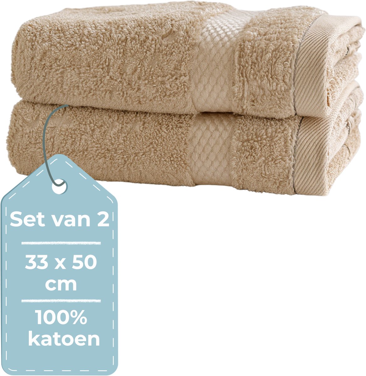 HUSH Living Gastendoek - 33×50 cm - 100% katoen - zware kwaliteit 500g/m2 - Zand set van 2