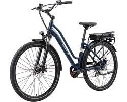 Urban7 Elektrische Fiets – 468.8Wh Accu – Actieradius tot 70 km – 27.5×2.0 Inch Banden – Aluminium Verende Voorvork – Shimano RD-M310 Versnellingssysteem – Mechanische Schijfremmen – Stadsfiets – Max. Belastbaar 120 kg – Blauw