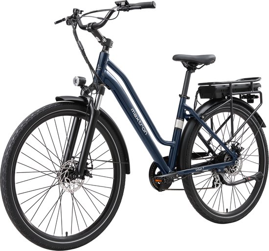 Urban7 Elektrische Fiets – 468.8Wh Accu – Actieradius tot 70 km – 27.5×2.0 Inch Banden – Aluminium Verende Voorvork – Shimano RD-M310 Versnellingssysteem – Mechanische Schijfremmen – Stadsfiets – Max. Belastbaar 120 kg – Blauw