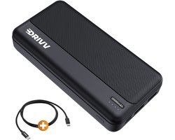 Drivv. Powerbank 20.000 mAh - Inclusief 60W Oplaadkabel - 22.5W Snellaadfunctie - USB / USB C - Noodpakket
