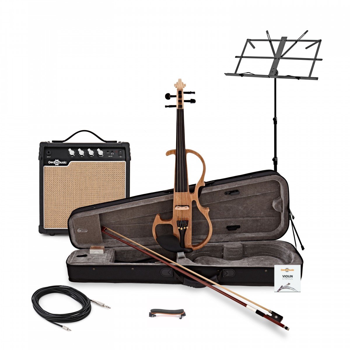 Elektrische Viool van Gear4music, Naturel, met Versterkerpakket