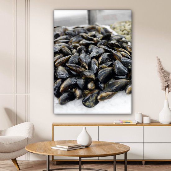 Canvas schilderij 90x120 cm - Wanddecoratie Mosselen als zeevruchten - Muurdecoratie woonkamer - Slaapkamer decoratie - Kamer accessoires - Schilderijen op canvas