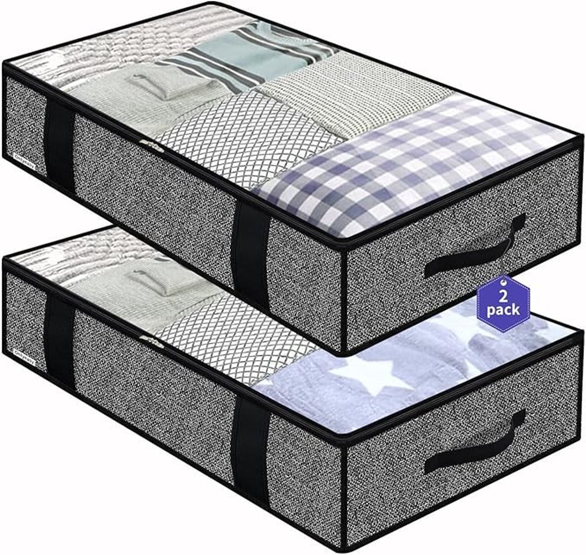 Set van 2 extra grote opbergzakken met venster - 100x50x15 cm - Zwart