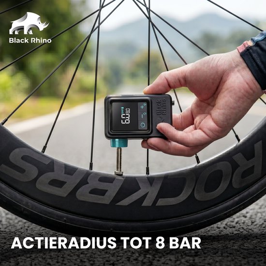 Black Rhino AeroBoost TM-2 - Mini Elektrische Fietspomp - Krachtigste Op De Markt - 137.5 Gram - Dual-Digitale Display - Alle Fietstypes van Black Rhino — afbeelding 4