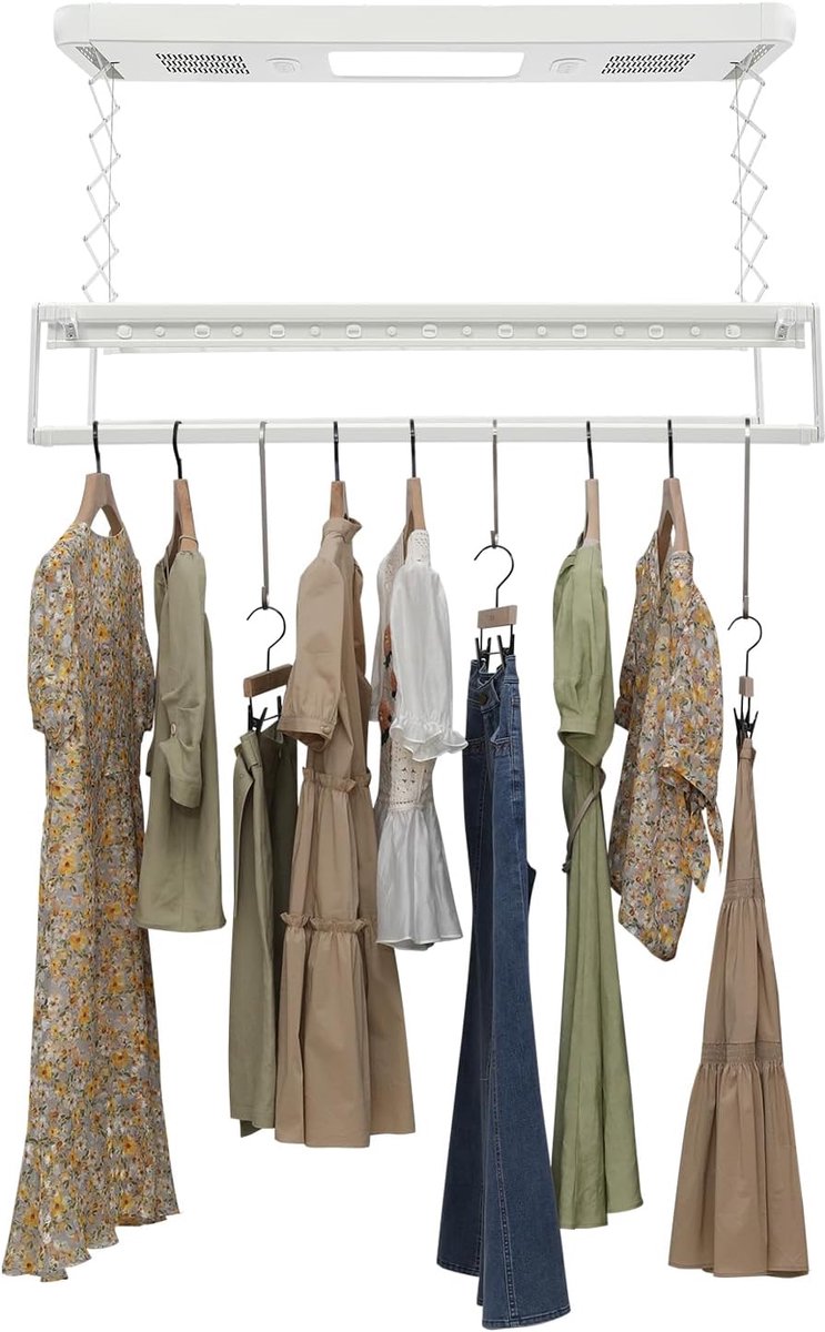 Elektrisch Wasrek Droogrek Ventilator Kleding Snel Drogen Met Sterilisatie LED 130-215 cm Uittrekbaar Wit