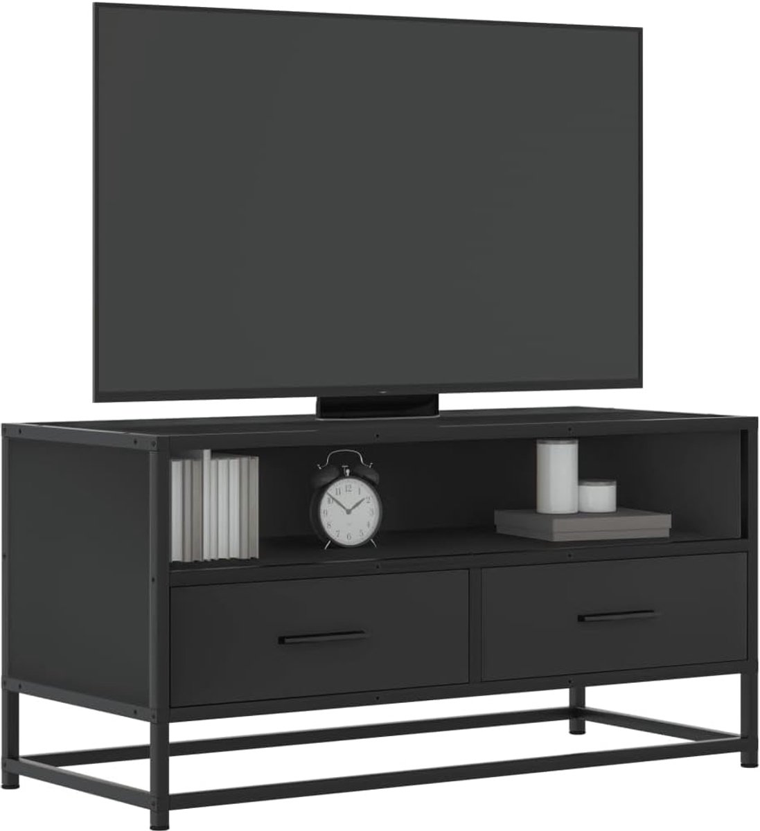 Tv-kast - Opbergkast Media Meubel - Woonkamer Entertainment - Stabiel Metaal Frame - 80x345x40 cm - Zwart