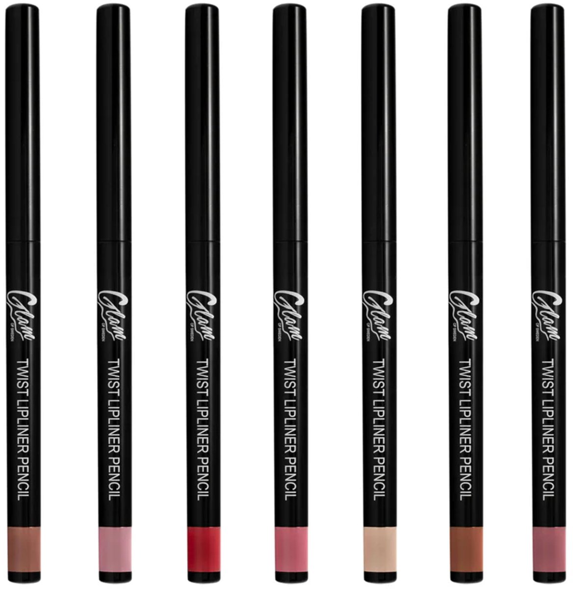 Glam of Sweden - Set met 7 tinten Lippotlood - Draaibaar - Twist Lipliner Pencil - Chocolate - Dark Nude - Nude - Pink - Mauve - Light Pink - Red / Bruin - Roze - Rood - 7 Stuks