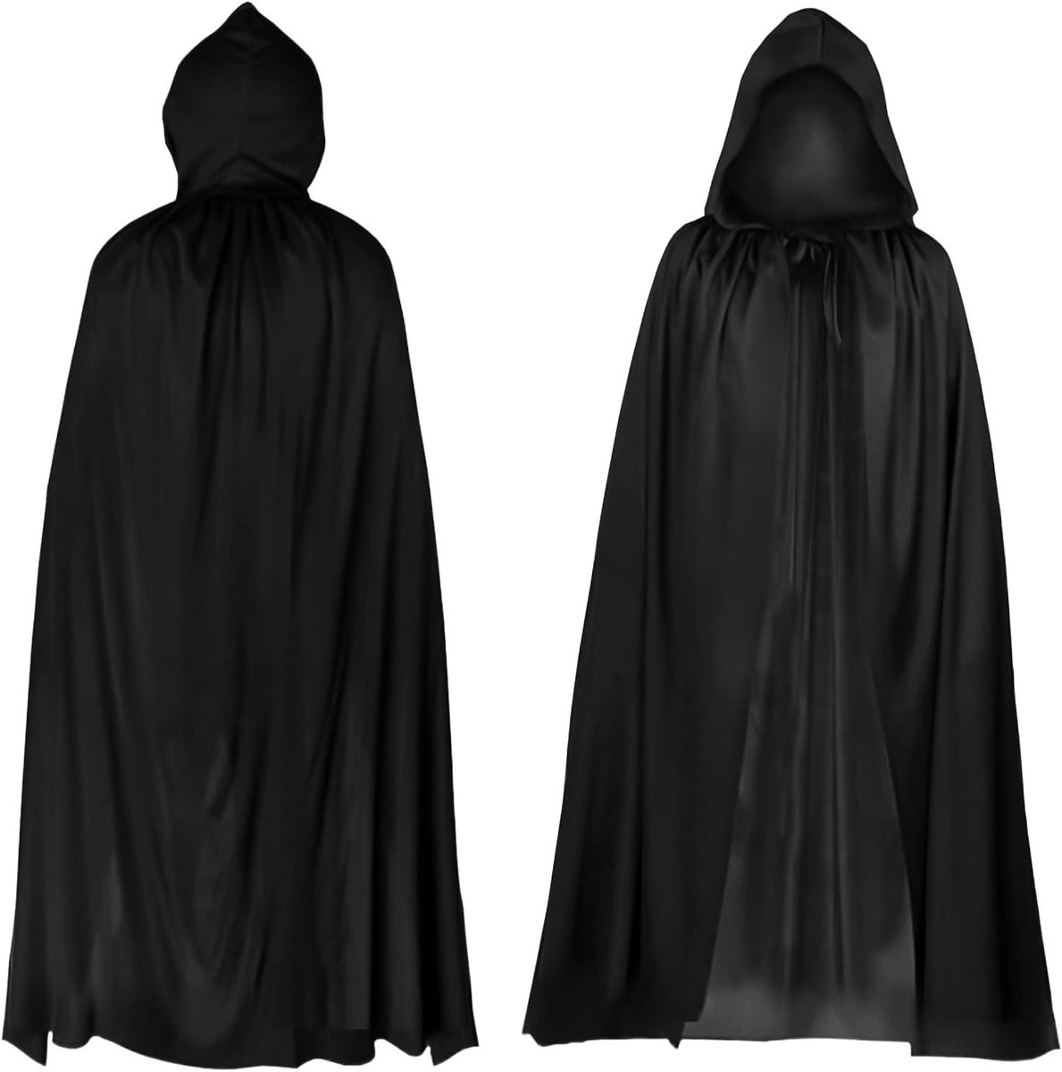 Halloween Zwarte Cape met Kap, Middeleeuwse Cloak voor Heksen Cosplay en Verkleedpartijen, 90 cm voor Kinderen