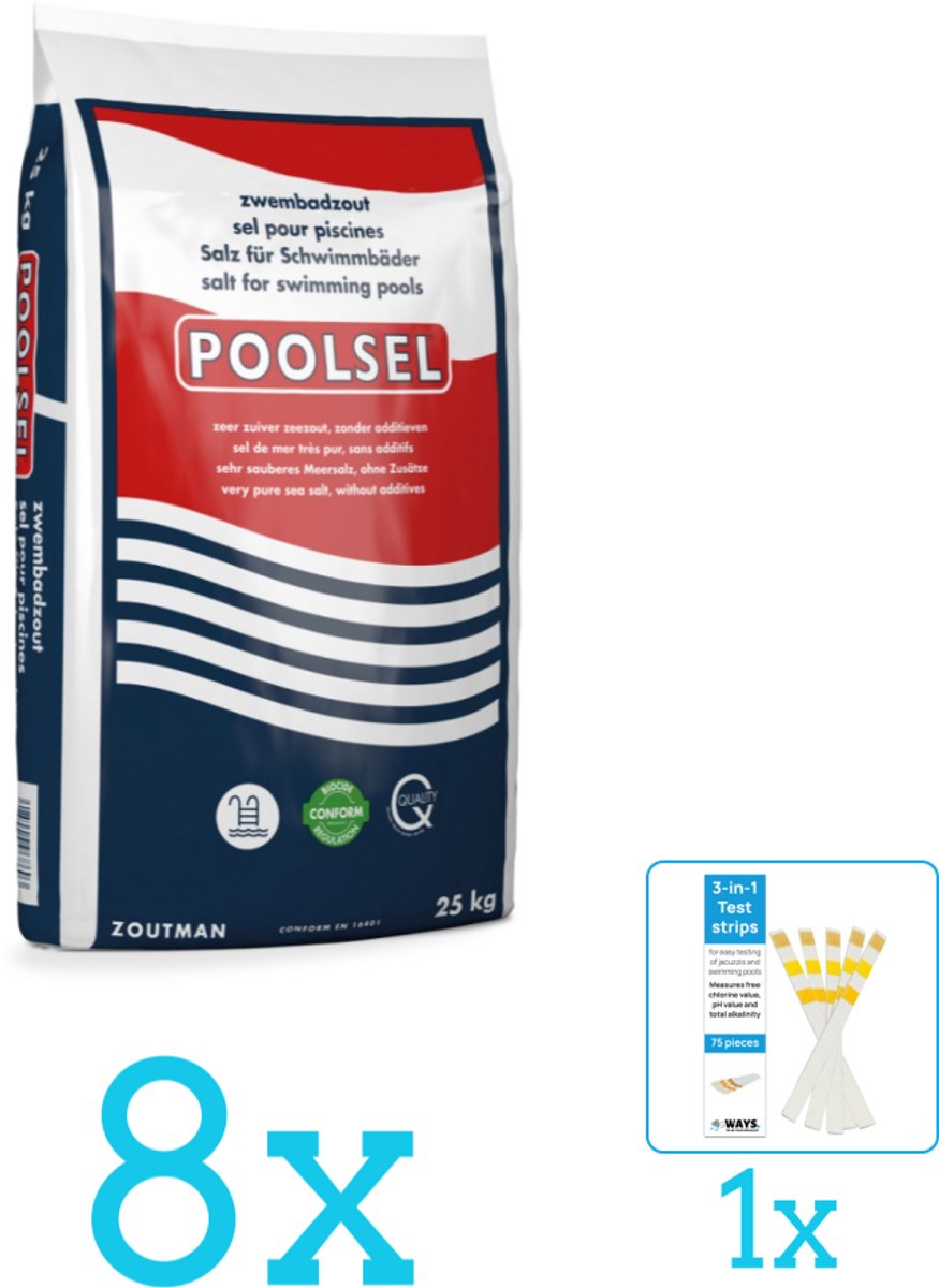 Poolsel - Zwembadreinigingsmiddel - Zwembadzout - 25 kg - Volumebundel - Zwembadzout - 8-delig