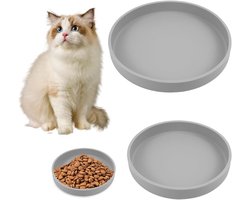Set van 2 Siliconen Kattenvoeders, 18 en 15 cm Platte Voerbakken voor Droog en Nat Voer, Ruime Kattenvoerbakken voor Huisdieren
